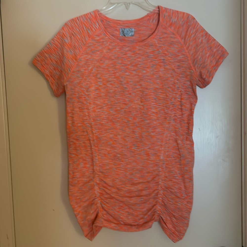 Athleta Fast Track short sleeve top, size large, orange and grey